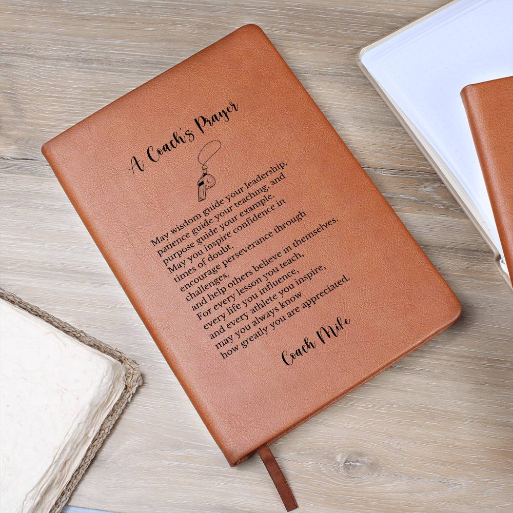A Coach's Prayer Journal Gift, Vegan Leather Customizable Notebook, End of Season Coach Gift, Personalized Retirement Keepsake