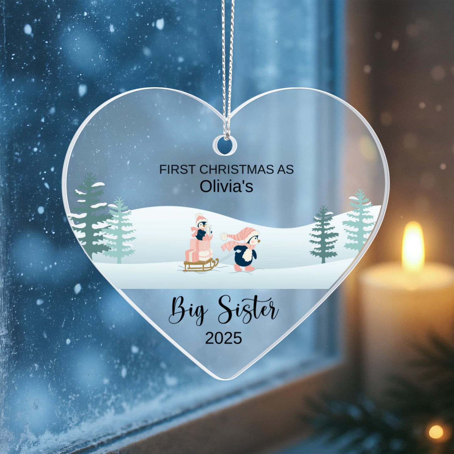 Big Brother or Sister Acrylic Heart Ornament for New Baby