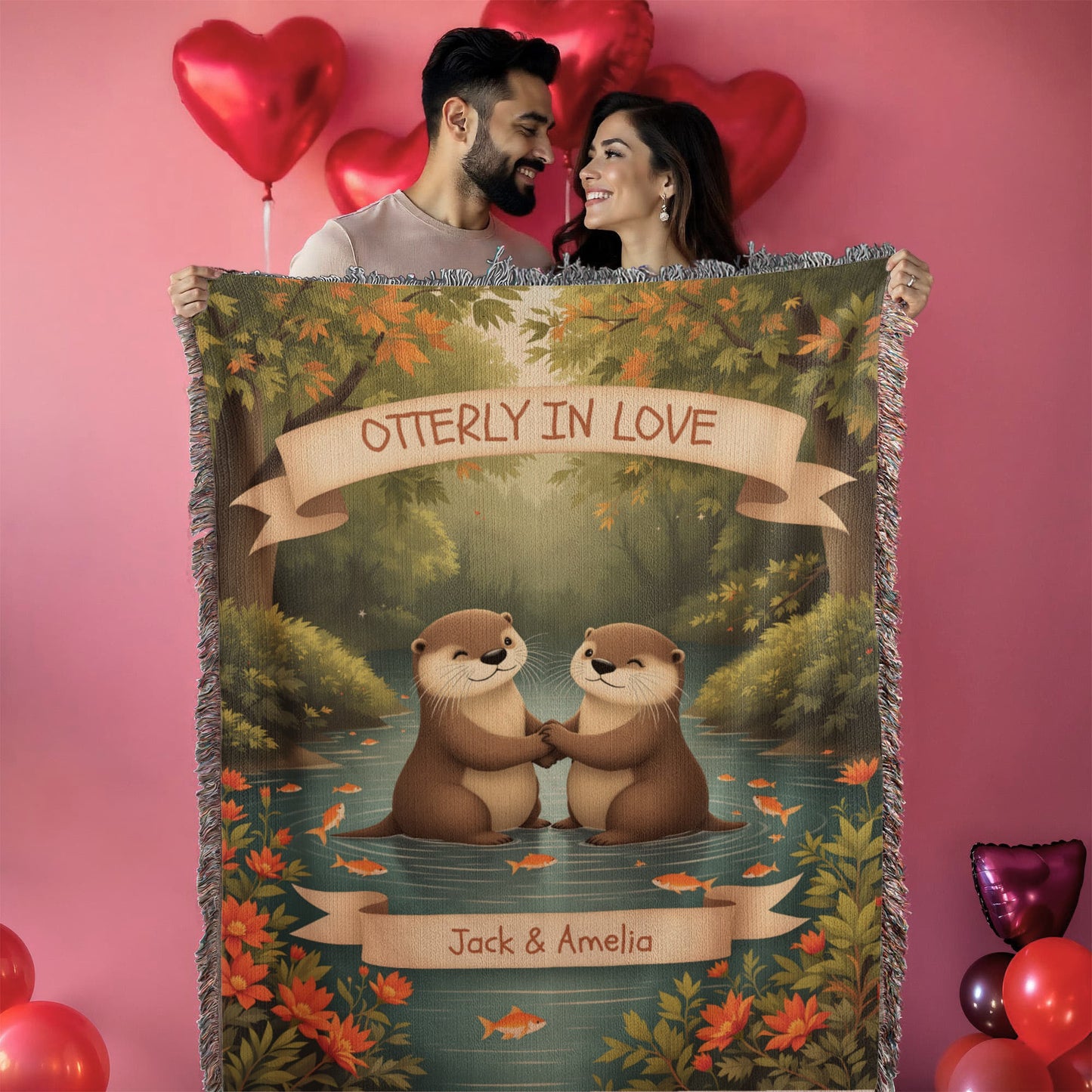 Otter Couple Anniversary Woven Cotton Blanket-[Heartfelt Family Gift]