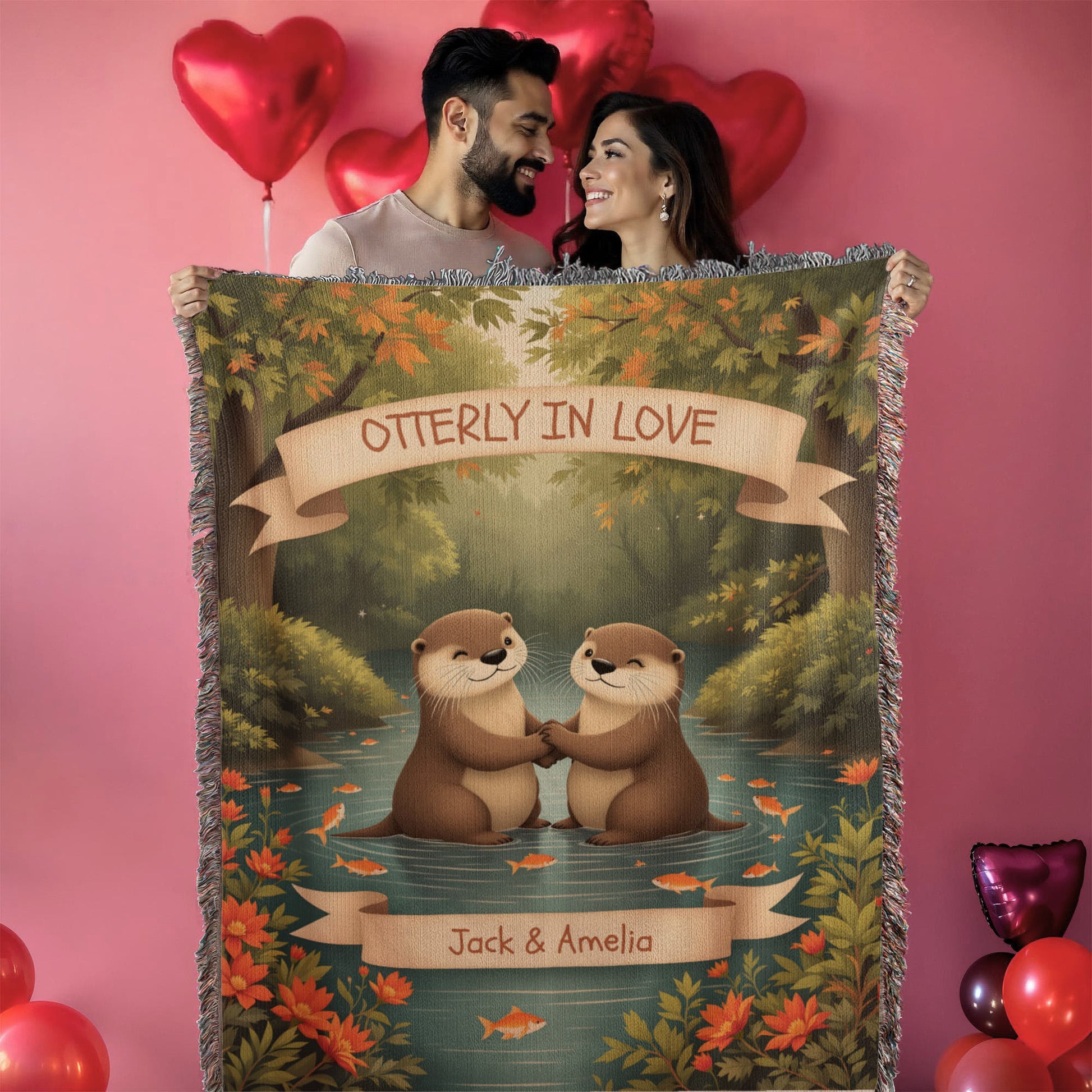 Otter Couple Anniversary Woven Cotton Blanket-[Heartfelt Family Gift]