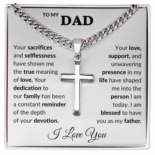 Dad Engraved Cross Necklace on Cuban Link Chain-[Heartfelt Family Gift]
