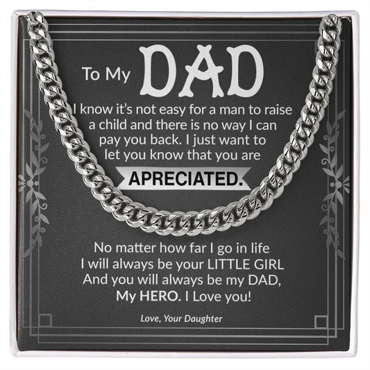 Dad My Hero Cuban Link Chain Necklace for Men-[Heartfelt Family Gift]