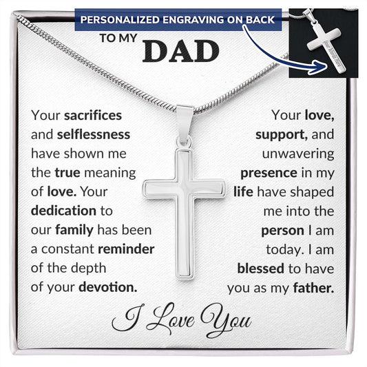 Dad Personalized Engaved Cross Necklace on Snake Chain-[Heartfelt Family Gift]
