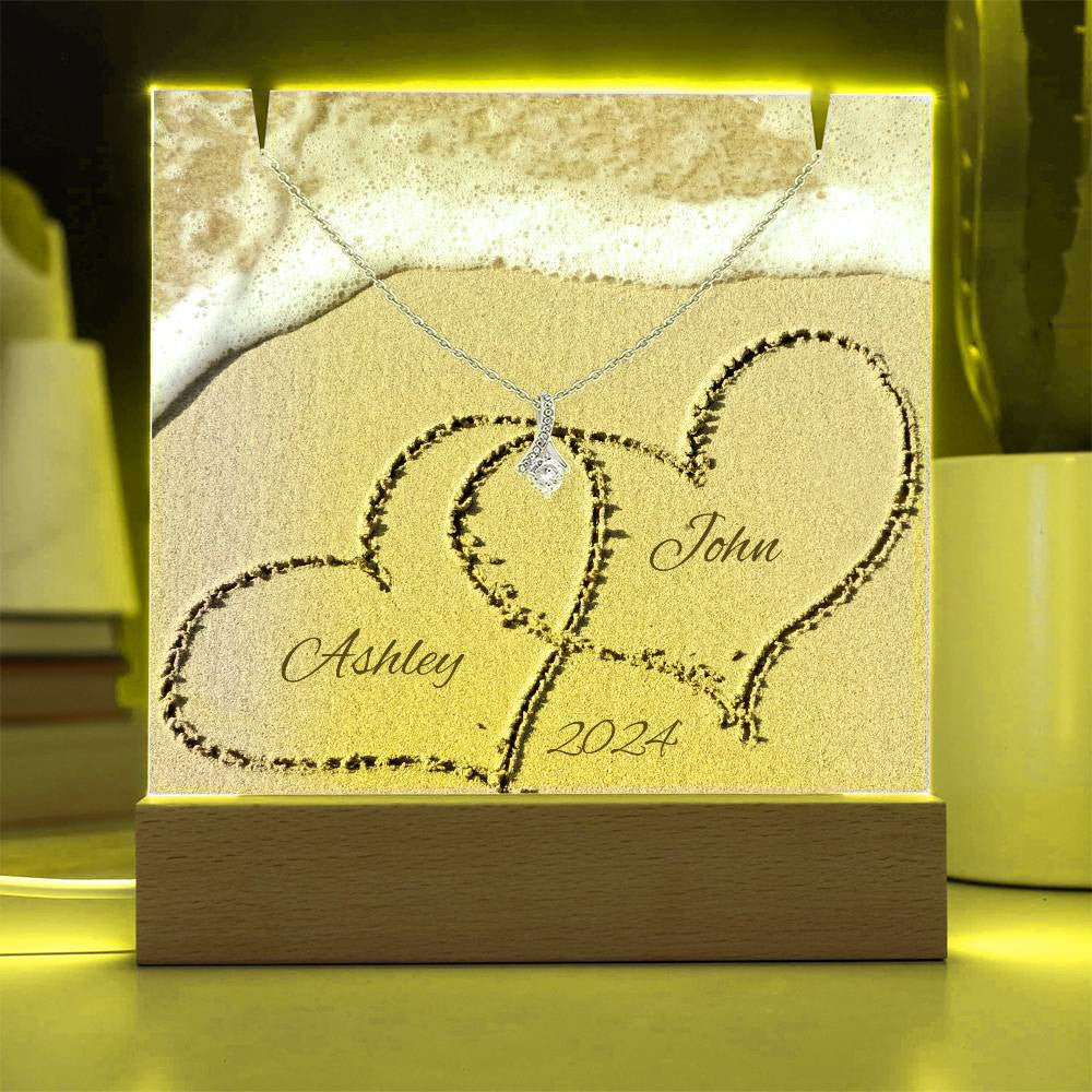 Names In The Sand Petite Ribbons Plaque & Necklace Gift Set-[Heartfelt Family Gift]