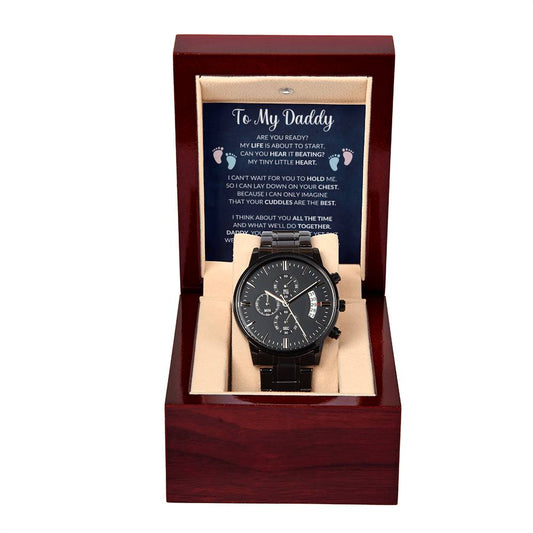 Daddy Expectant Father Gift Black Chronograph Watch-[Heartfelt Family Gift]