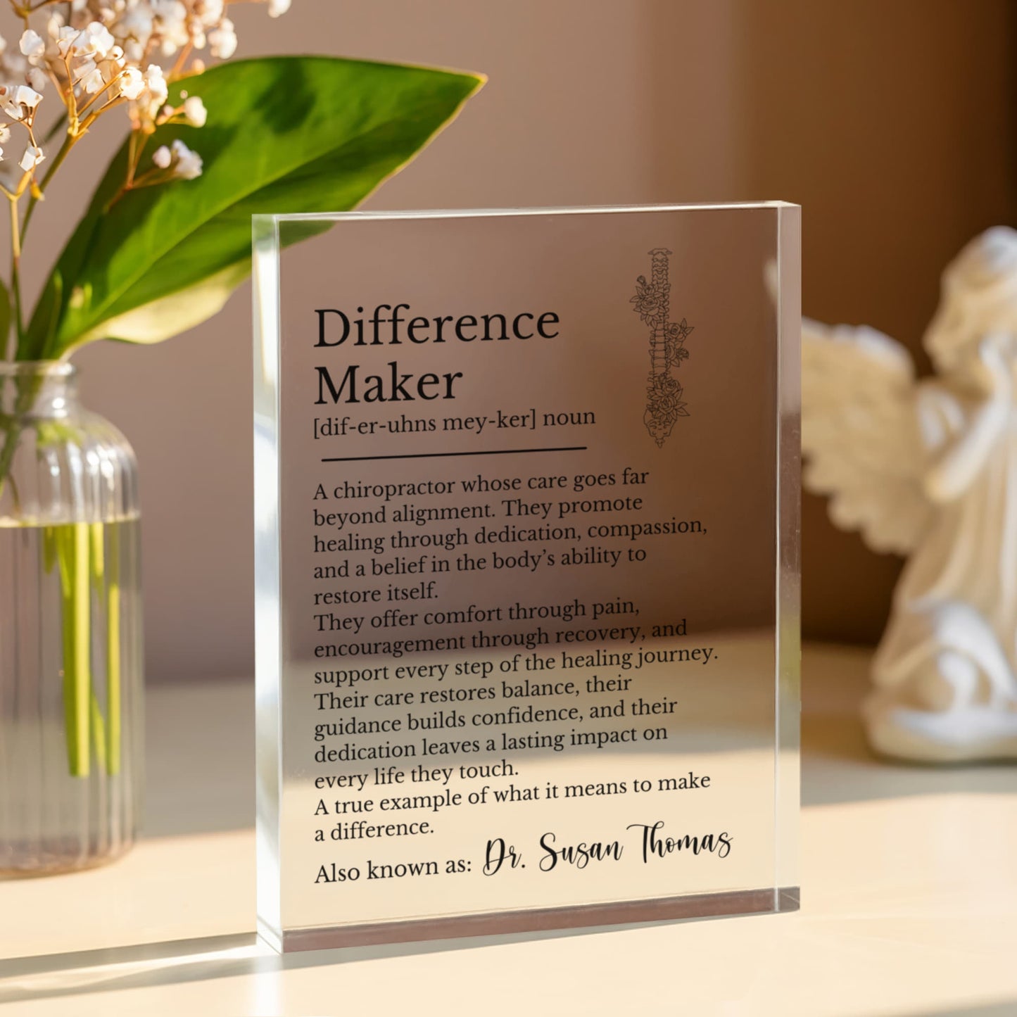 Chiropractor Gift, Difference Maker Plaque, Personalized Award, Chiropractic Decor, Appreciation Plaque, Retirement Gift, Custom Name Plaque