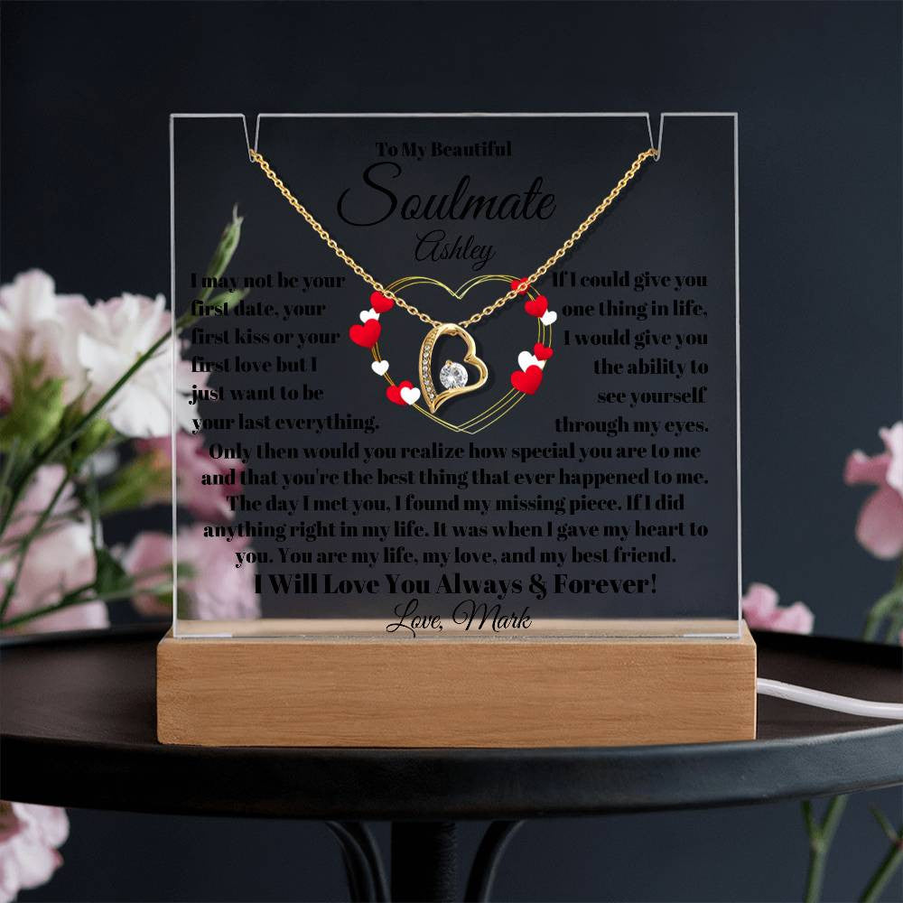 Soulmate Acrylic Heart Necklace & Plaque Gift Set-[Heartfelt Family Gift]