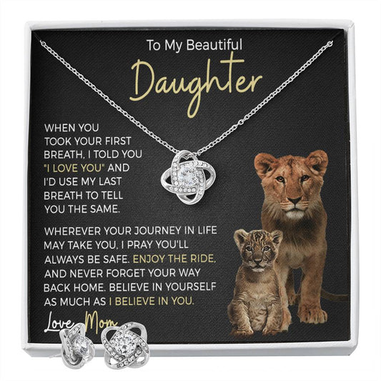 Daughter Enjoy The Ride Love Knot Necklace and Earring Gift Set-[Heartfelt Family Gift]
