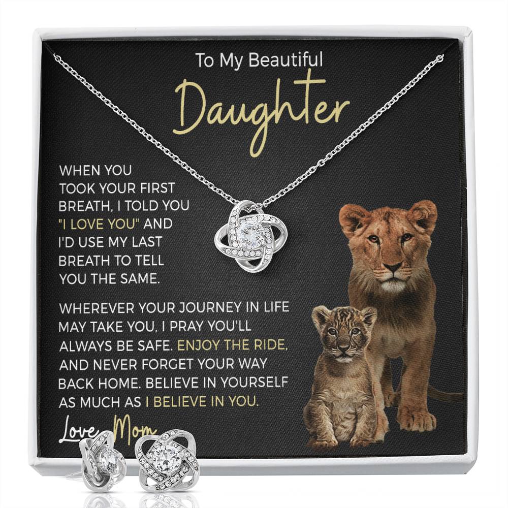 Daughter Enjoy The Ride Love Knot Necklace and Earring Gift Set-[Heartfelt Family Gift]