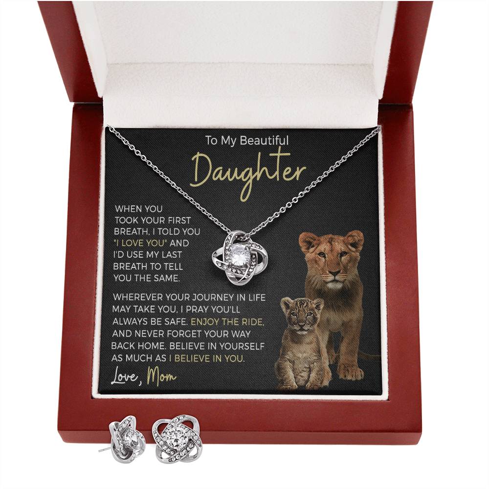 Daughter Enjoy The Ride Love Knot Necklace and Earring Gift Set-[Heartfelt Family Gift]