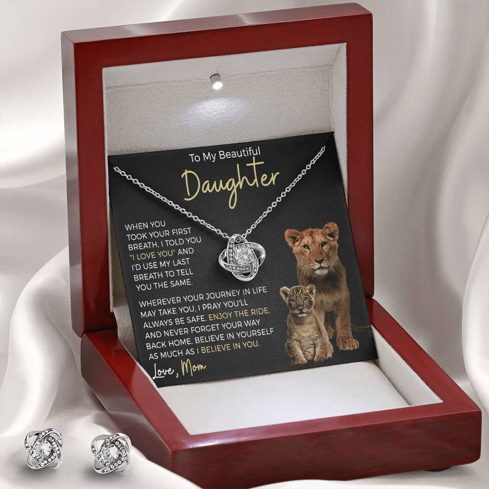 Daughter Enjoy The Ride Love Knot Necklace and Earring Gift Set-[Heartfelt Family Gift]
