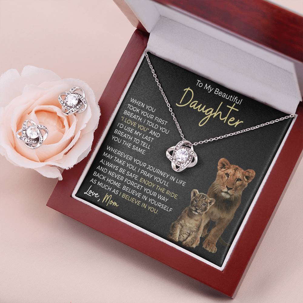 Daughter Enjoy The Ride Love Knot Necklace and Earring Gift Set-[Heartfelt Family Gift]