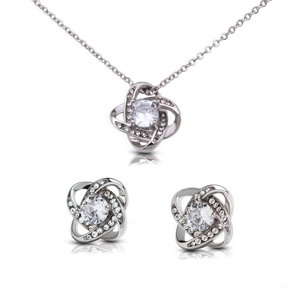 Daughter Enjoy The Ride Love Knot Necklace and Earring Gift Set-[Heartfelt Family Gift]