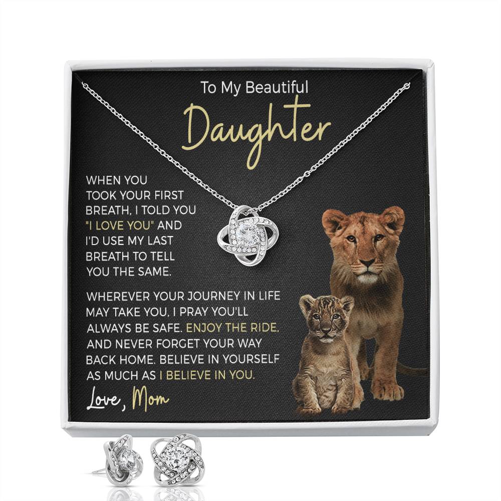 Daughter Enjoy The Ride Love Knot Necklace and Earring Gift Set-[Heartfelt Family Gift]