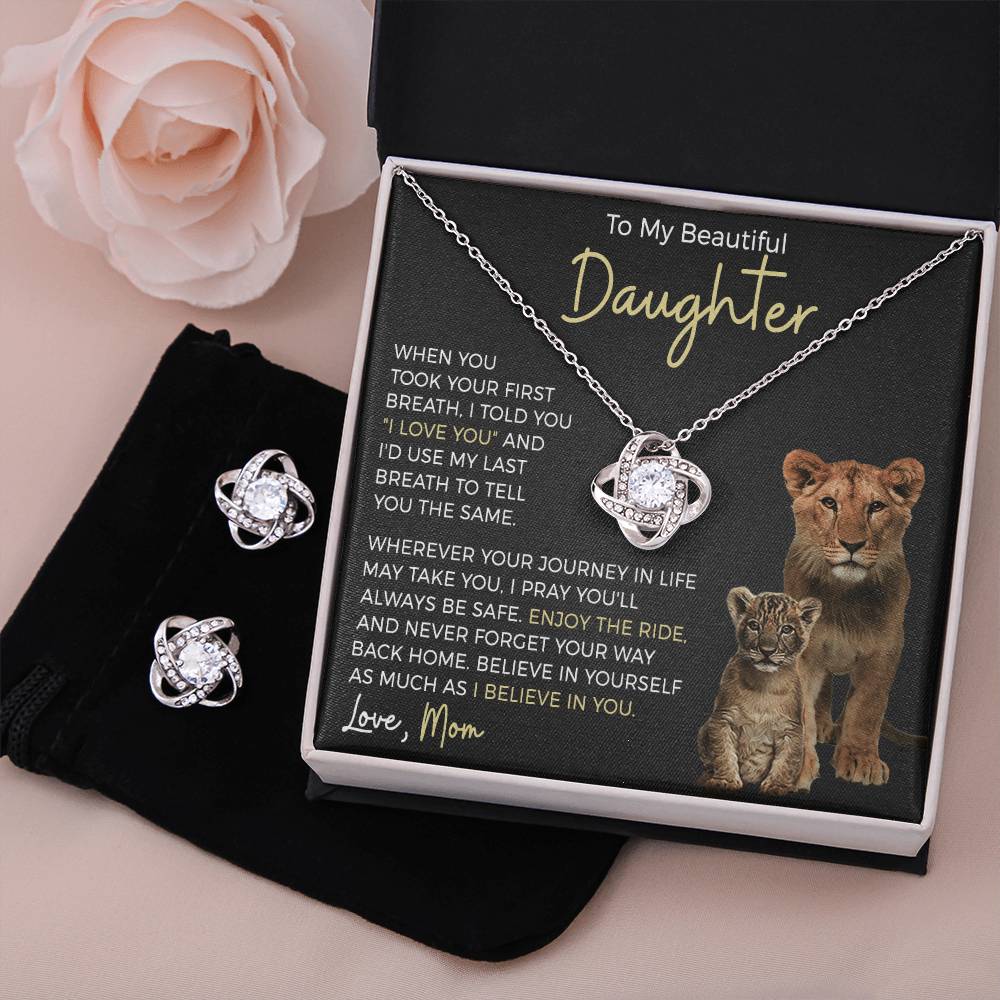 Daughter Enjoy The Ride Love Knot Necklace and Earring Gift Set-[Heartfelt Family Gift]