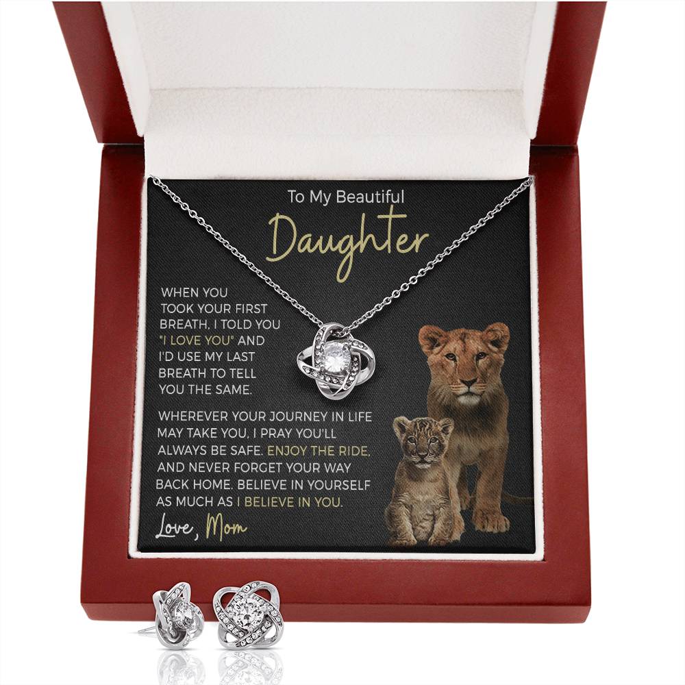 Daughter Enjoy The Ride Love Knot Necklace and Earring Gift Set-[Heartfelt Family Gift]