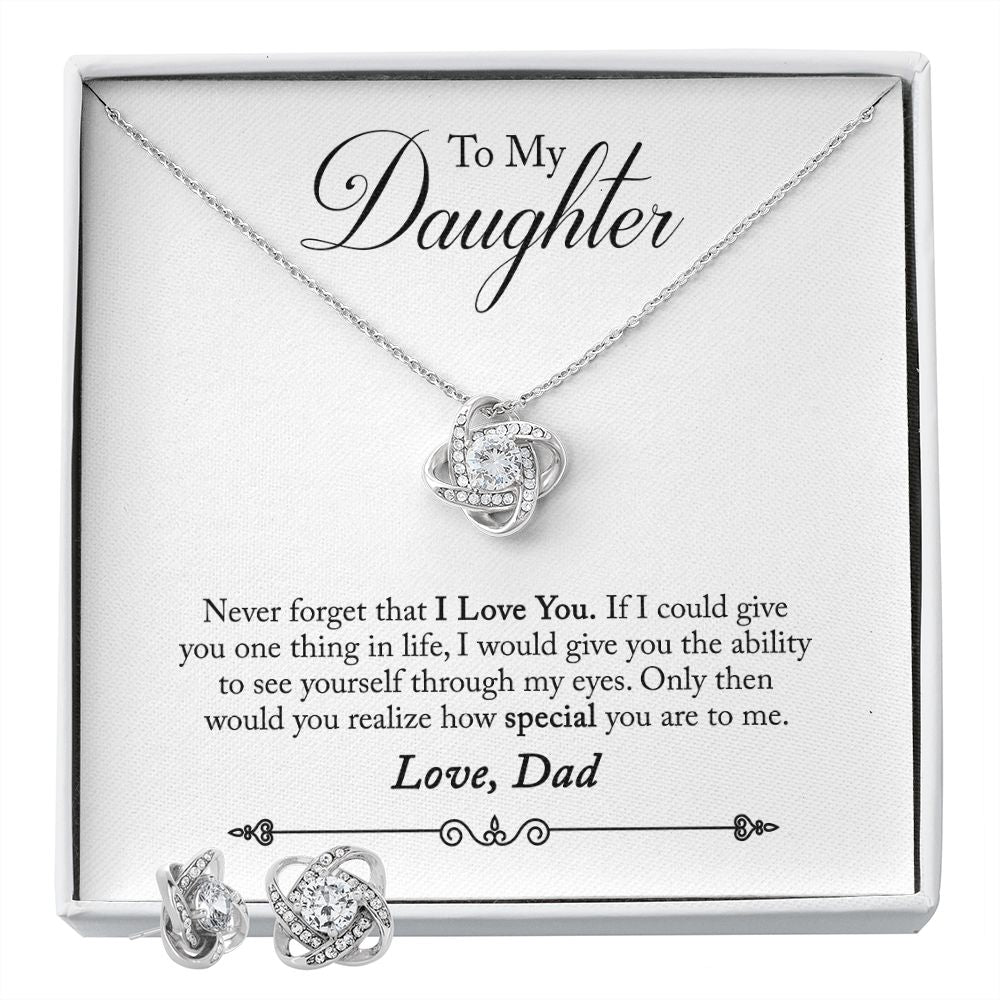 Daughter From Dad Love Knot Pendant Necklace and Earring Set-[Heartfelt Family Gift]