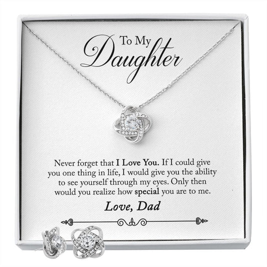 Daughter From Dad Love Knot Pendant Necklace and Earring Set-[Heartfelt Family Gift]
