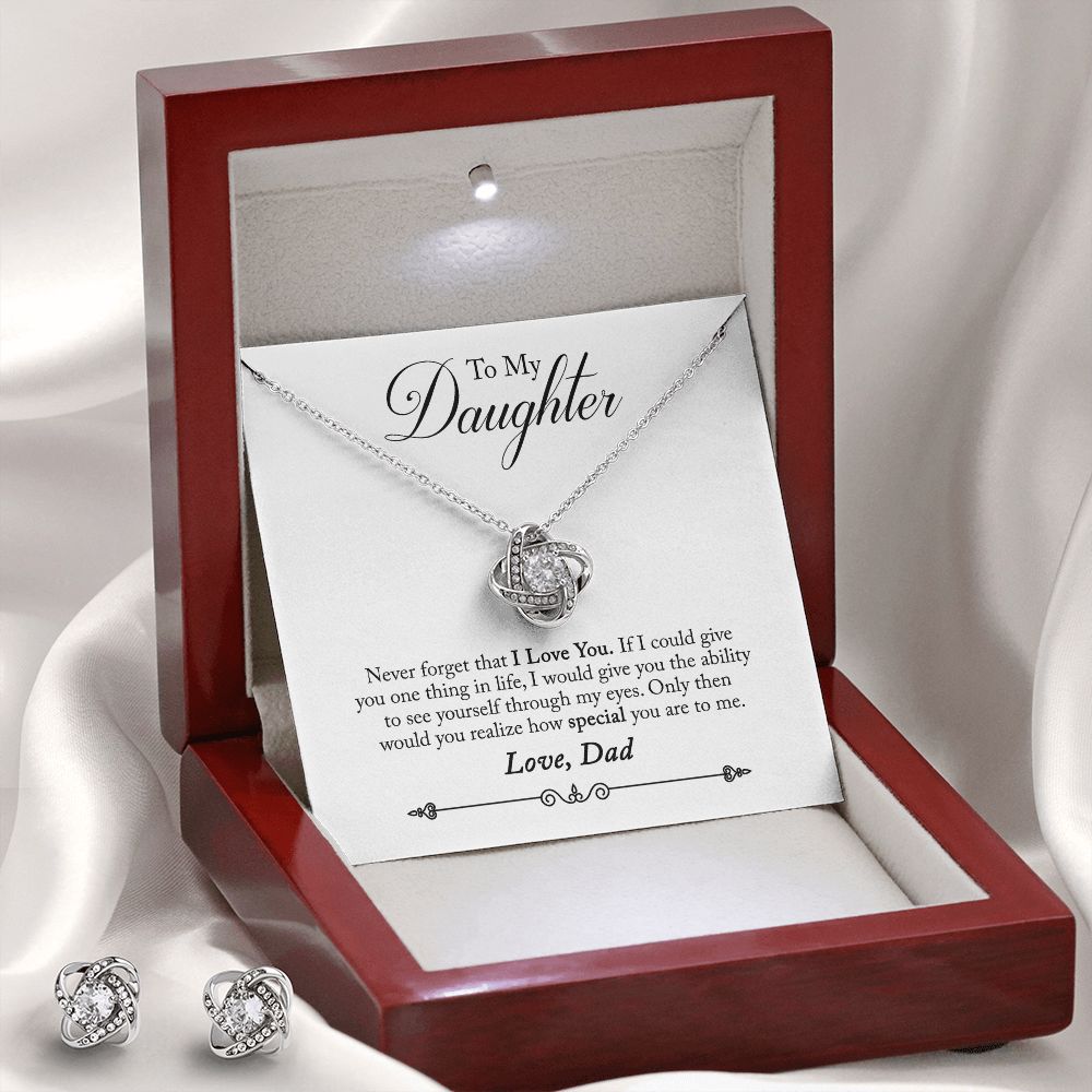 Daughter From Dad Love Knot Pendant Necklace and Earring Set-[Heartfelt Family Gift]
