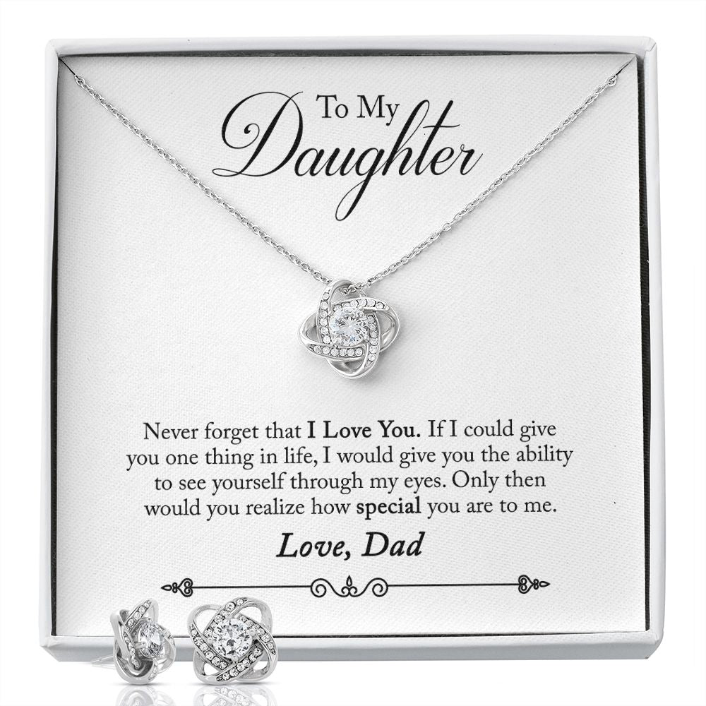 Daughter From Dad Love Knot Pendant Necklace and Earring Set-[Heartfelt Family Gift]