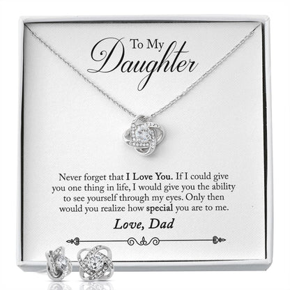 Daughter From Dad Love Knot Pendant Necklace and Earring Set-[Heartfelt Family Gift]