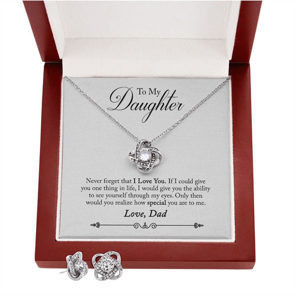 Daughter From Dad Love Knot Pendant Necklace and Earring Set-[Heartfelt Family Gift]