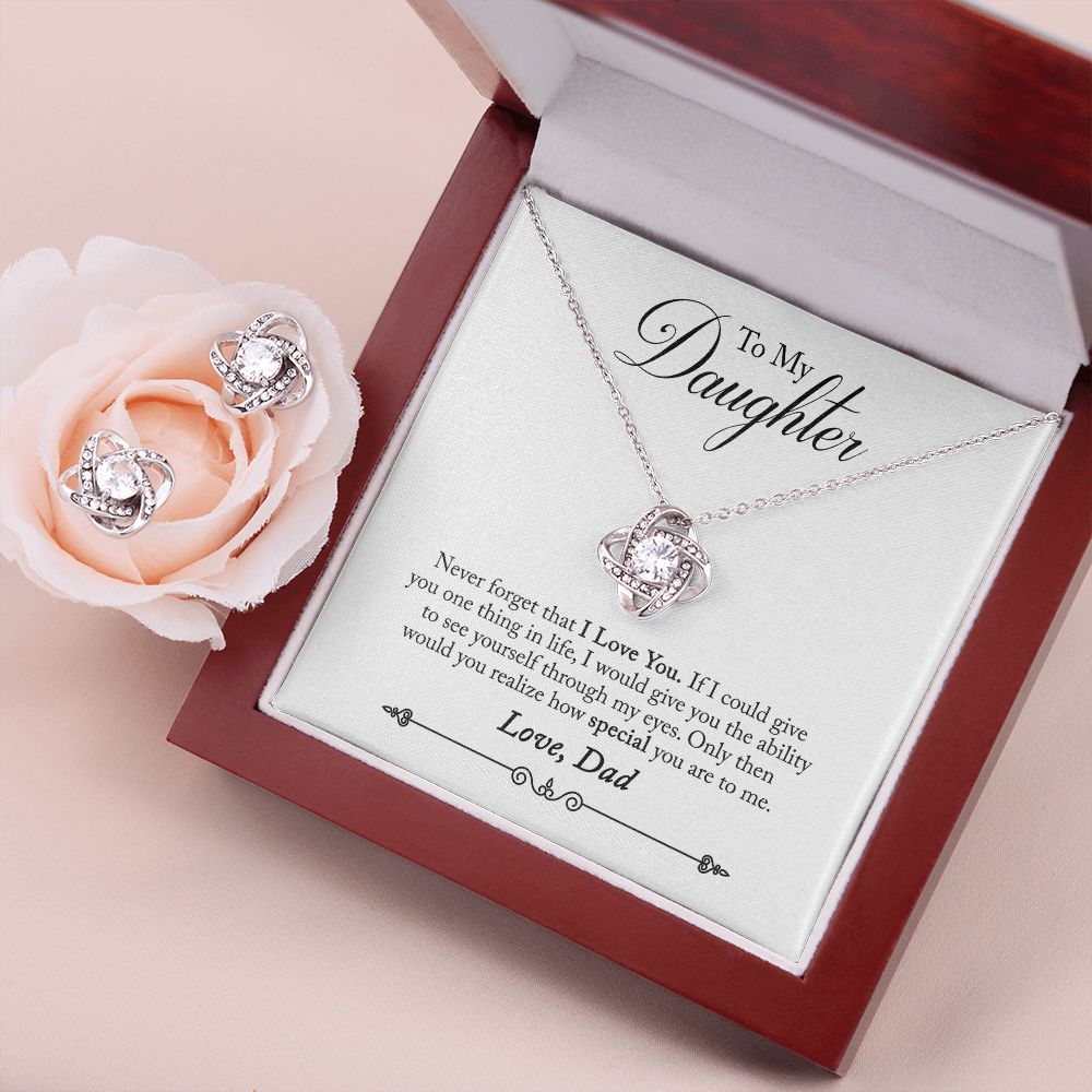 Daughter From Dad Love Knot Pendant Necklace and Earring Set-[Heartfelt Family Gift]