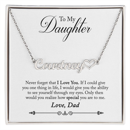 Daughter from Dad Personalized Name Necklace With Heart-[Heartfelt Family Gift]