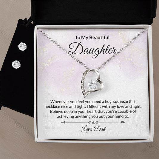 Daughter Heart Necklace and Earring Set-[Heartfelt Family Gift]