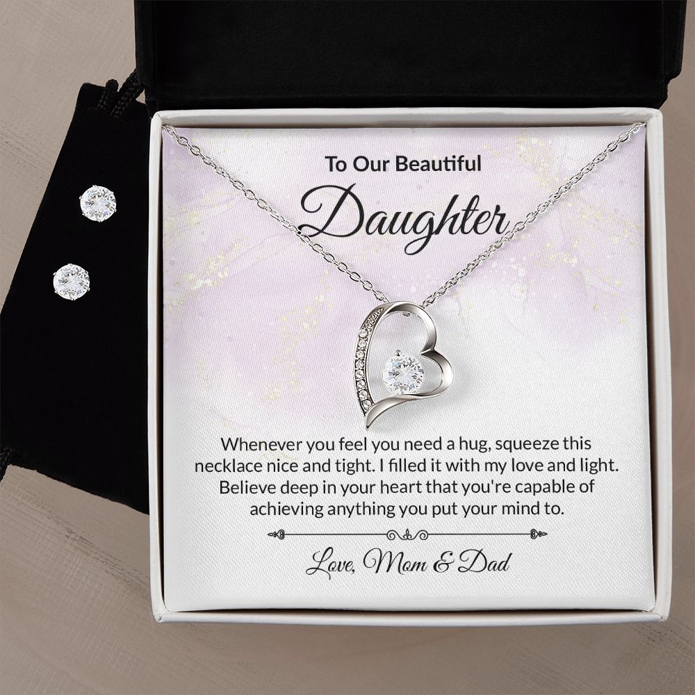 Daughter Heart Necklace and Earring Set-[Heartfelt Family Gift]