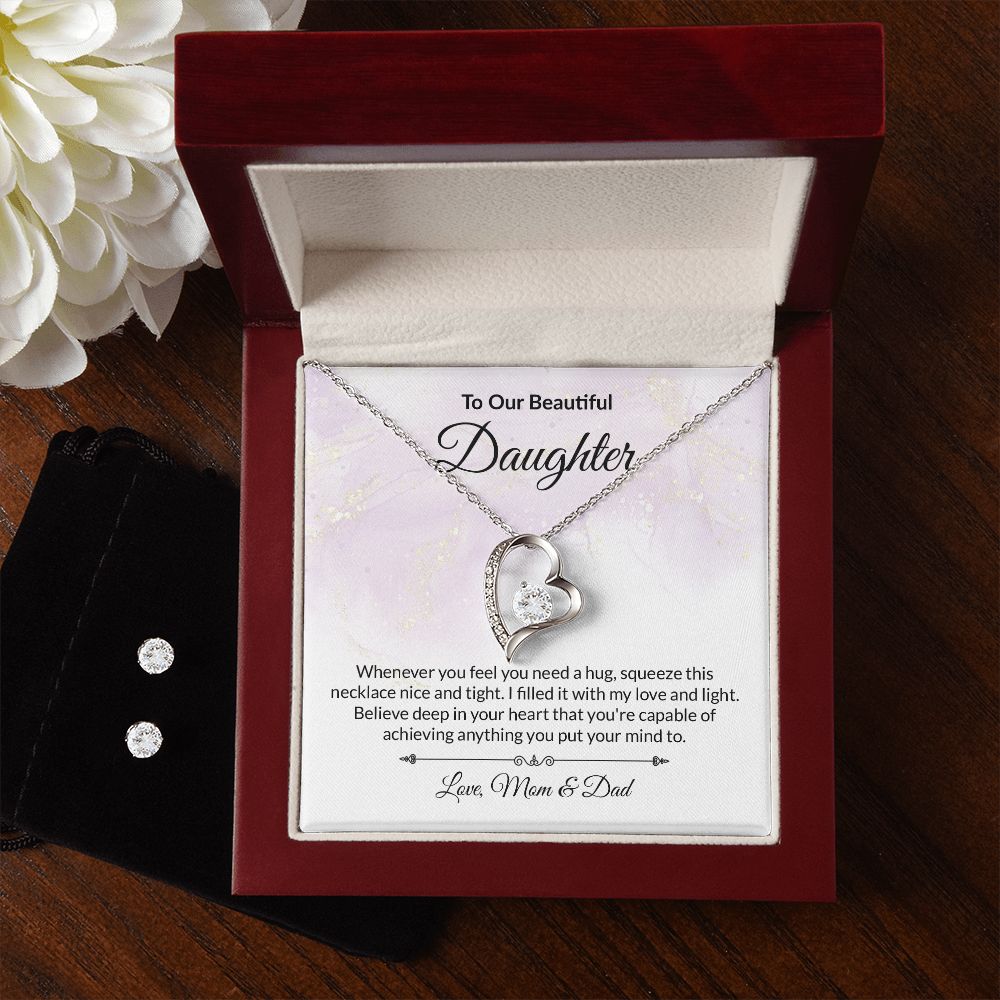 Daughter Heart Necklace and Earring Set-[Heartfelt Family Gift]