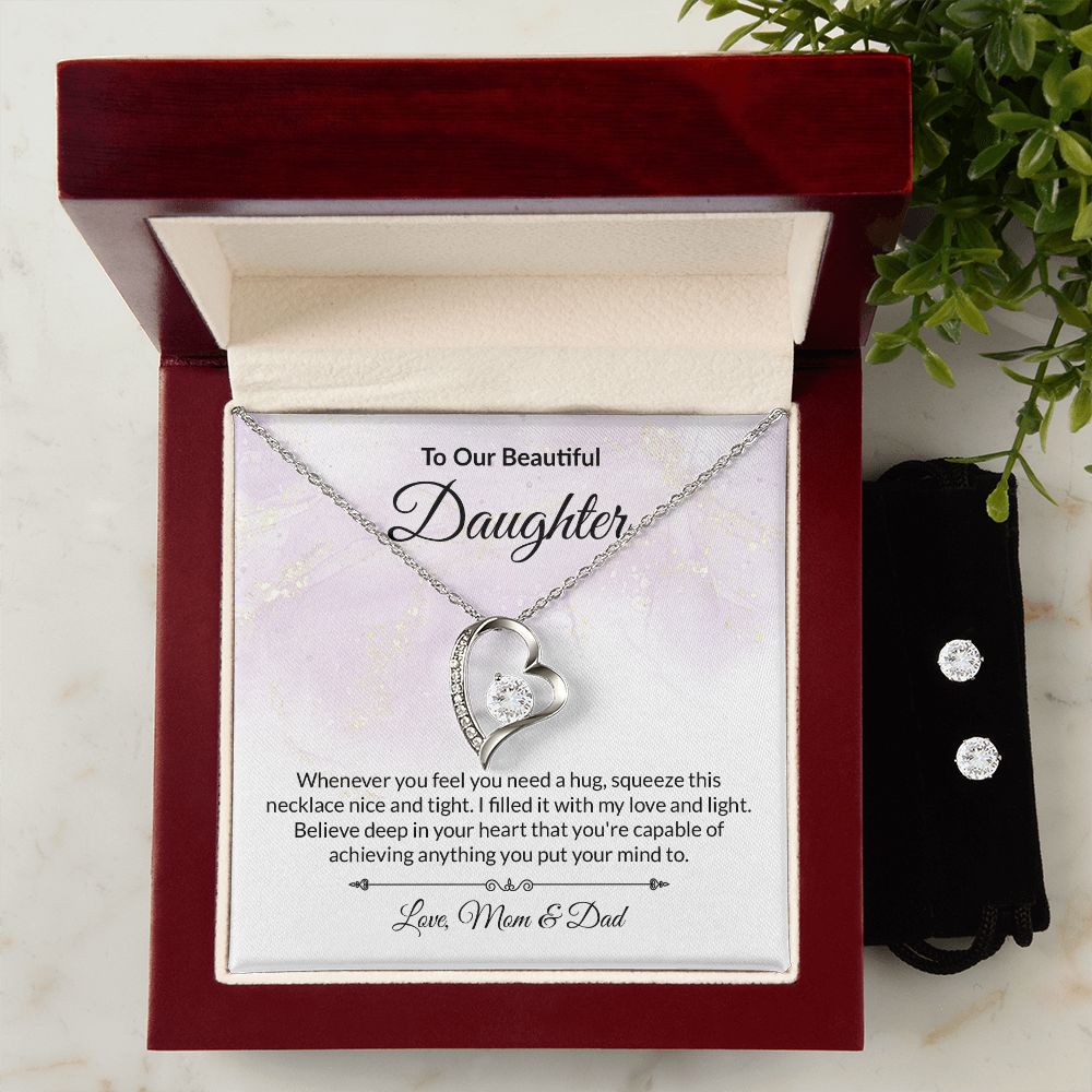 Daughter Heart Necklace and Earring Set-[Heartfelt Family Gift]