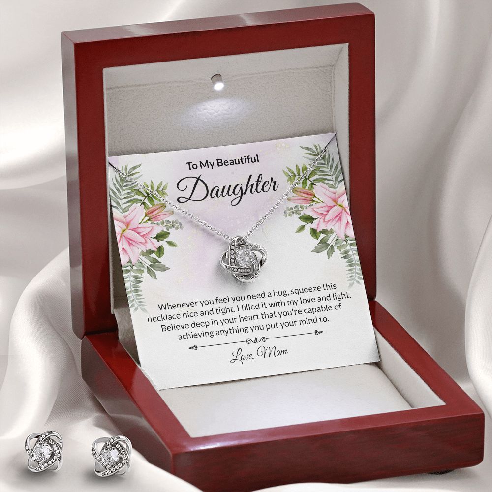 Daughter Lilies Knot Necklace and Earring Set-[Heartfelt Family Gift]