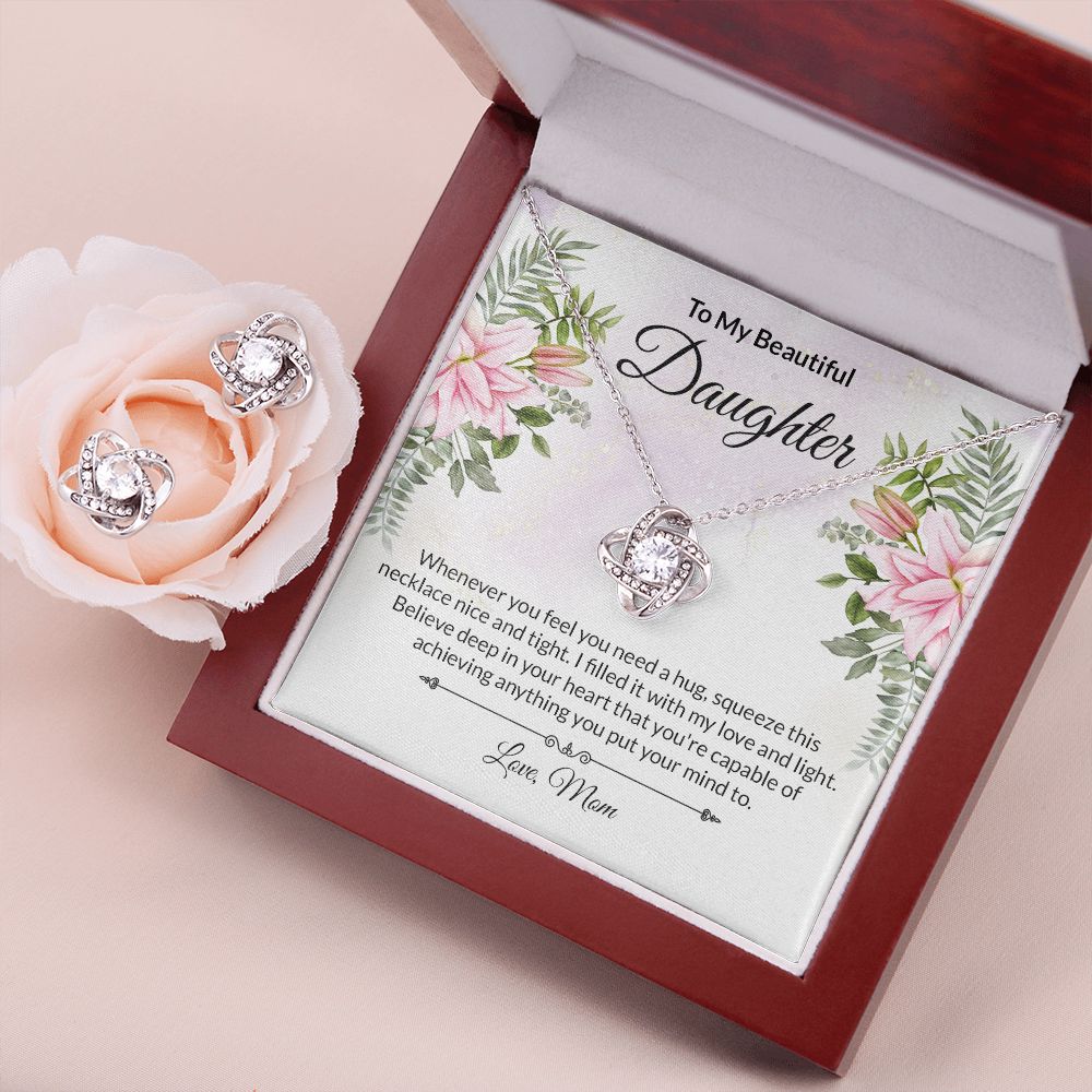 Daughter Lilies Knot Necklace and Earring Set-[Heartfelt Family Gift]