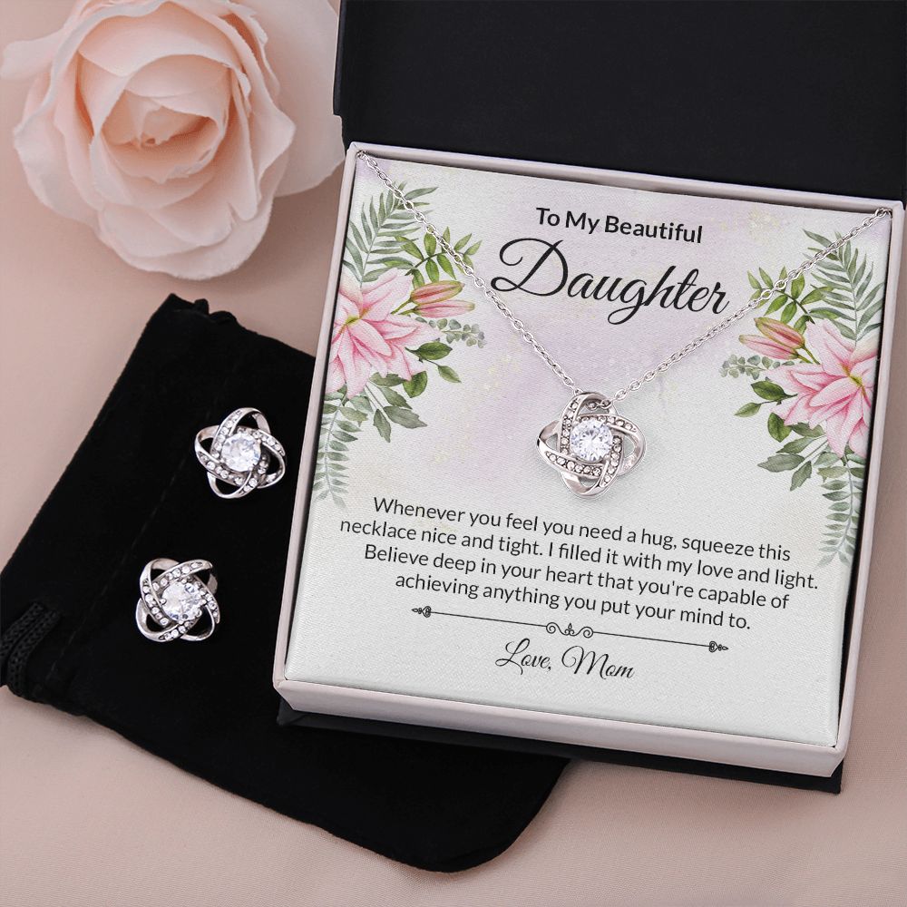 Daughter Lilies Knot Necklace and Earring Set-[Heartfelt Family Gift]