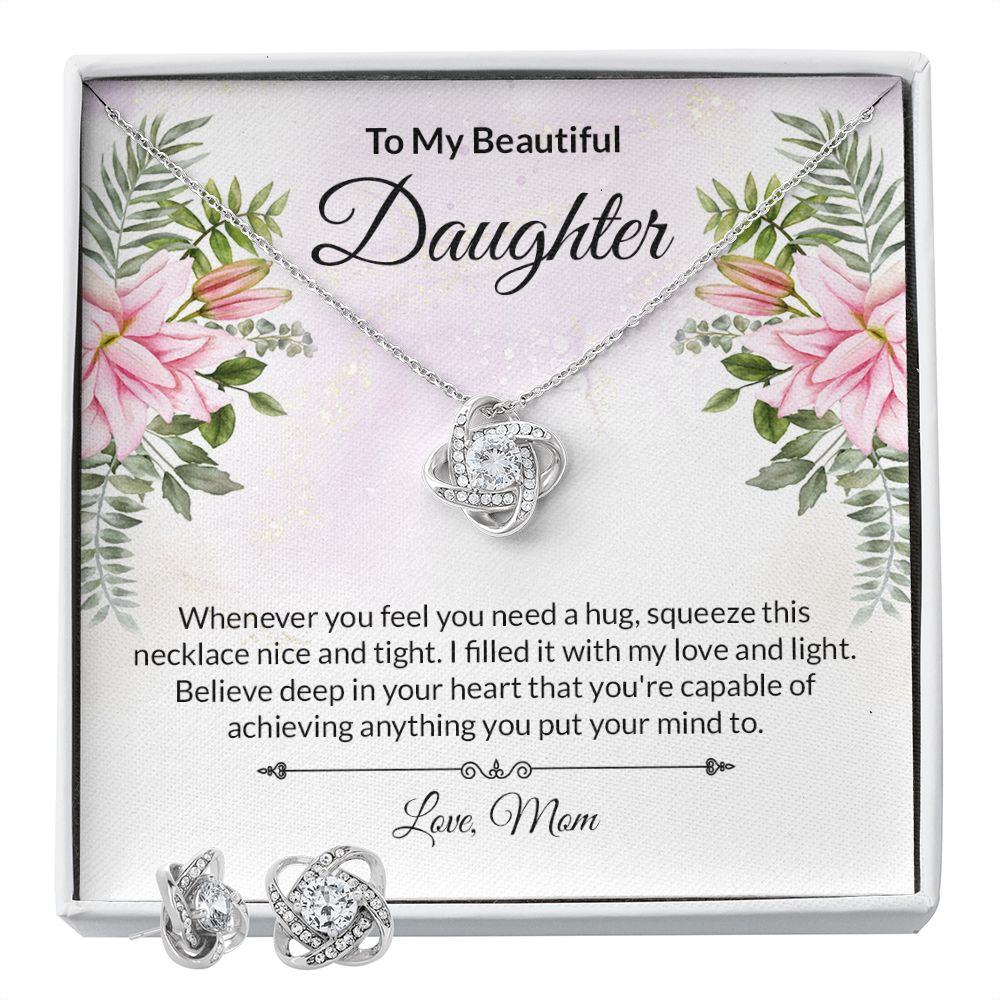 Daughter Lilies Knot Necklace and Earring Set-[Heartfelt Family Gift]