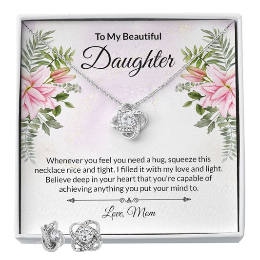 Daughter Lilies Knot Necklace and Earring Set-[Heartfelt Family Gift]