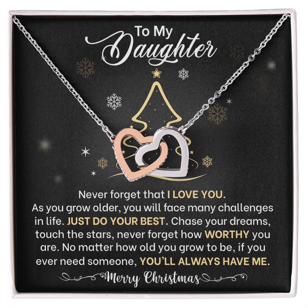 Daughter Merry Christmas Interlocking Hearts Necklace Gift-[Heartfelt Family Gift]