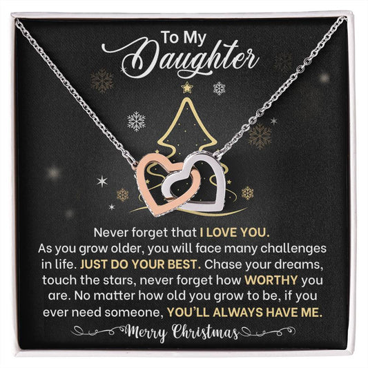 Daughter Merry Christmas Interlocking Hearts Necklace Gift-[Heartfelt Family Gift]