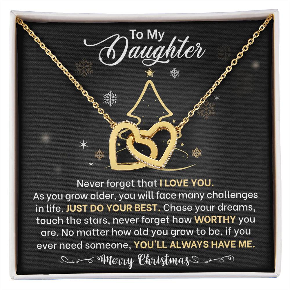 Daughter Merry Christmas Interlocking Hearts Necklace Gift-[Heartfelt Family Gift]
