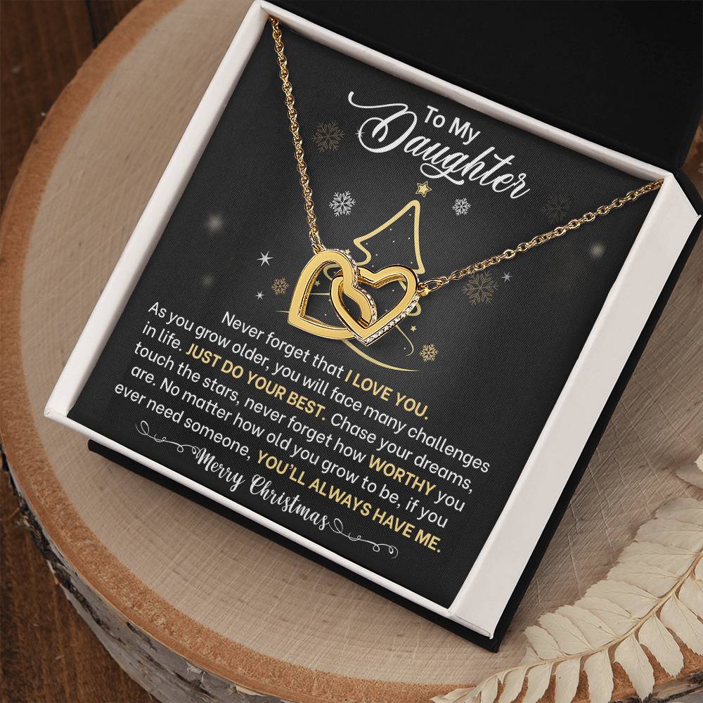 Daughter Merry Christmas Interlocking Hearts Necklace Gift-[Heartfelt Family Gift]