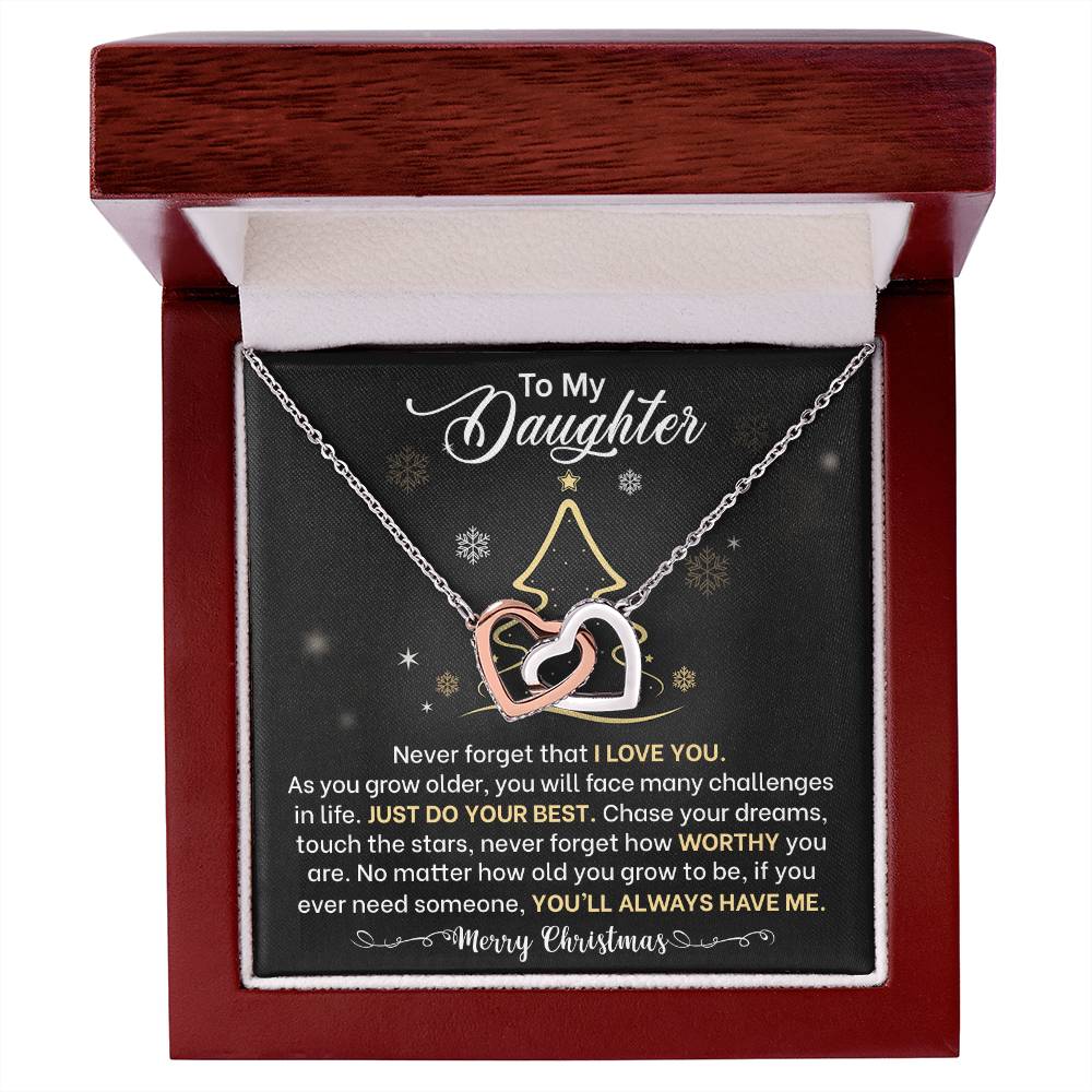 Daughter Merry Christmas Interlocking Hearts Necklace Gift-[Heartfelt Family Gift]