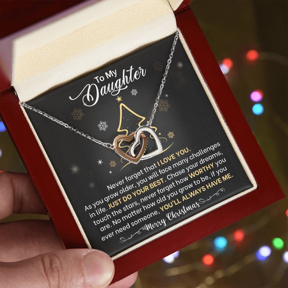 Daughter Merry Christmas Interlocking Hearts Necklace Gift-[Heartfelt Family Gift]