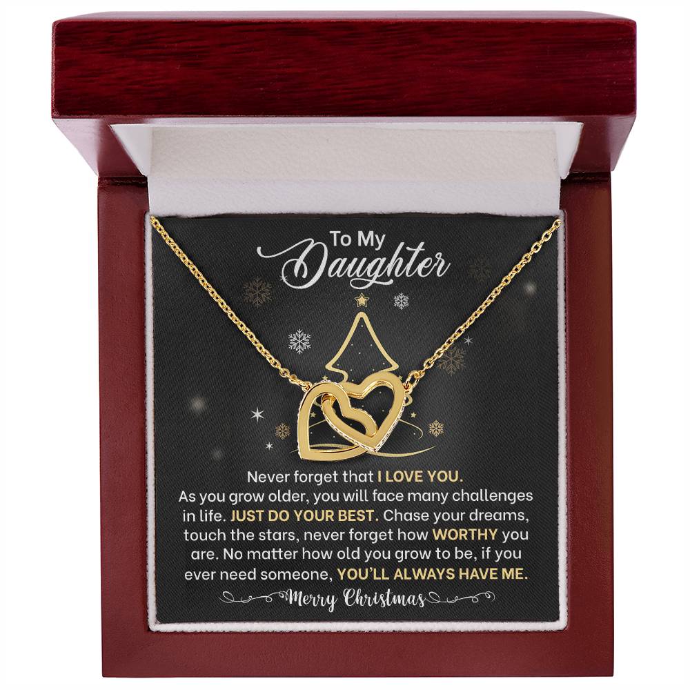 Daughter Merry Christmas Interlocking Hearts Necklace Gift-[Heartfelt Family Gift]