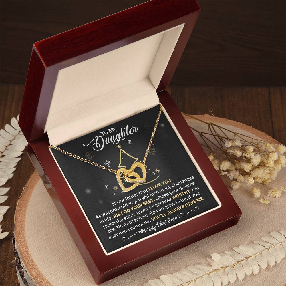 Daughter Merry Christmas Interlocking Hearts Necklace Gift-[Heartfelt Family Gift]