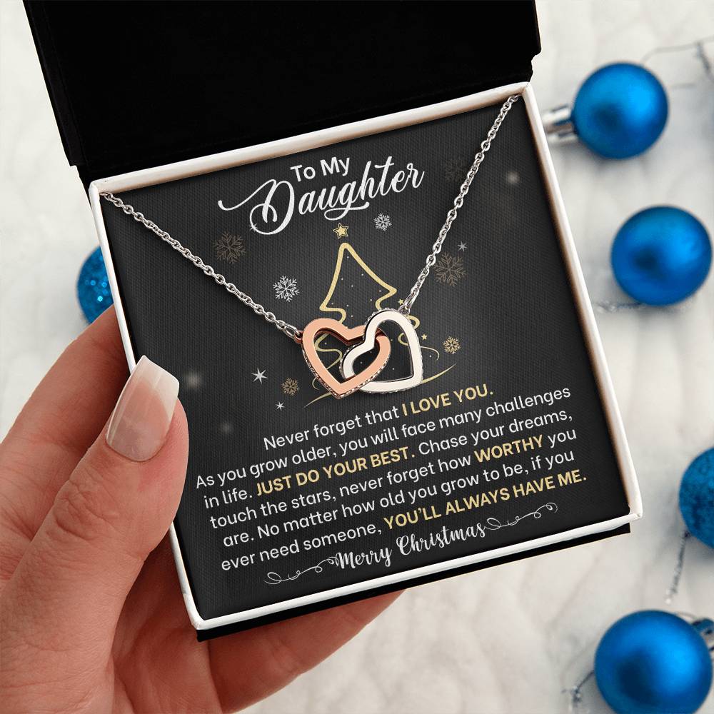 Daughter Merry Christmas Interlocking Hearts Necklace Gift-[Heartfelt Family Gift]