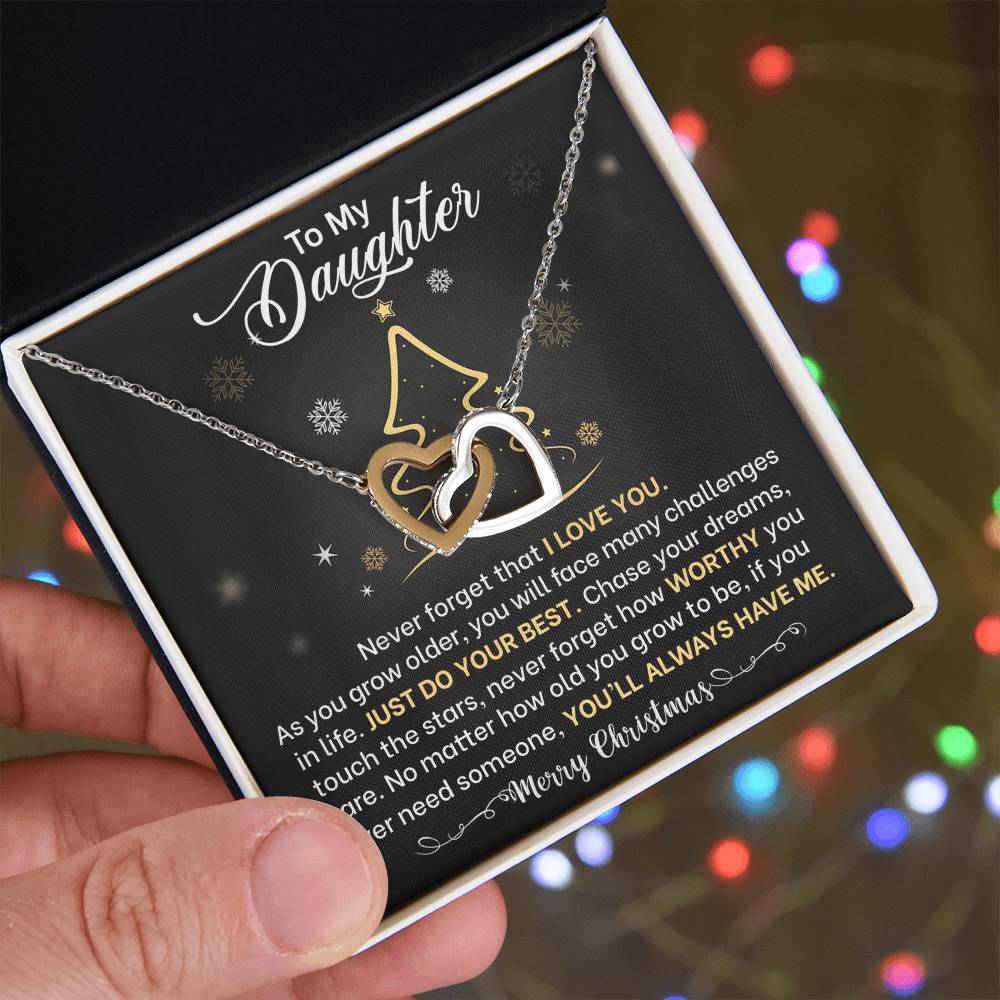 Daughter Merry Christmas Interlocking Hearts Necklace Gift-[Heartfelt Family Gift]