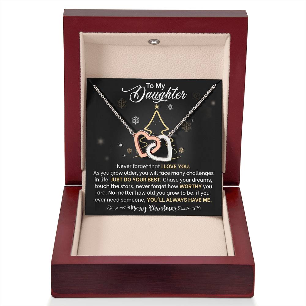 Daughter Merry Christmas Interlocking Hearts Necklace Gift-[Heartfelt Family Gift]