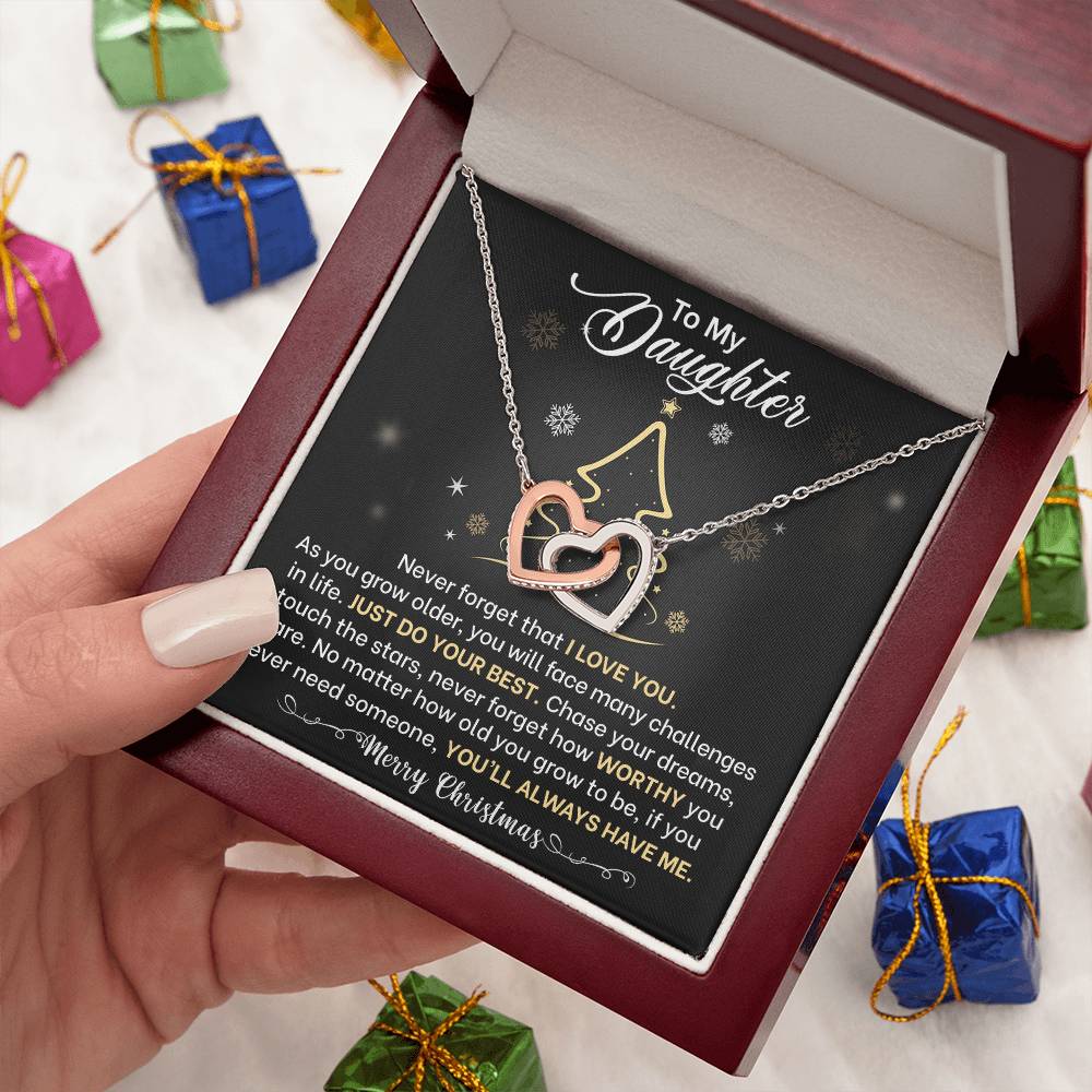 Daughter Merry Christmas Interlocking Hearts Necklace Gift-[Heartfelt Family Gift]