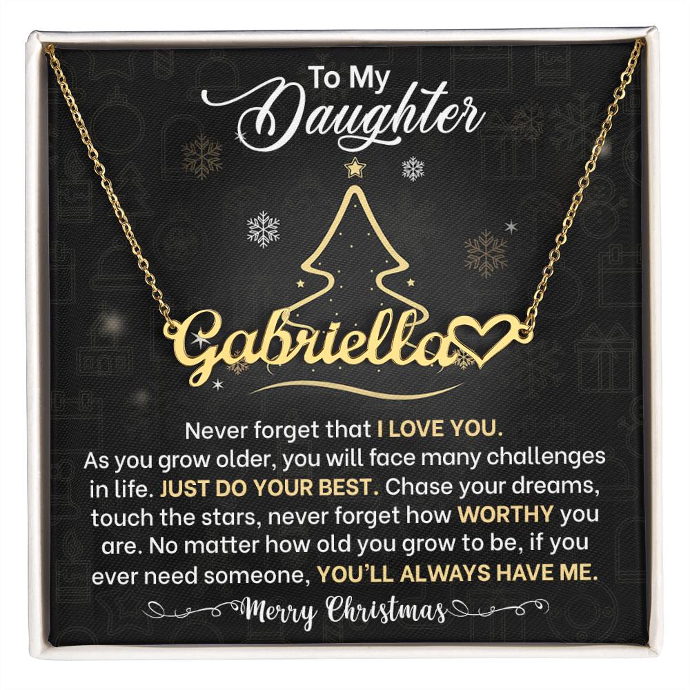 Daughter Never Forget I Love You Christmas Name Necklace with Heart-[Heartfelt Family Gift]